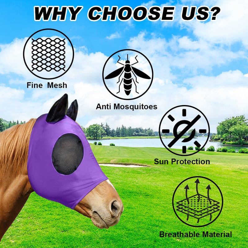 5 Pcs Horse Fly Mask with Ears Protection, Breathable Elastic Fabric Horse Full Face Coverage Mask with Eyes Protection and UV Sunlight Protection for Small Size Mini Horses (5 PCS) 5 PCS
