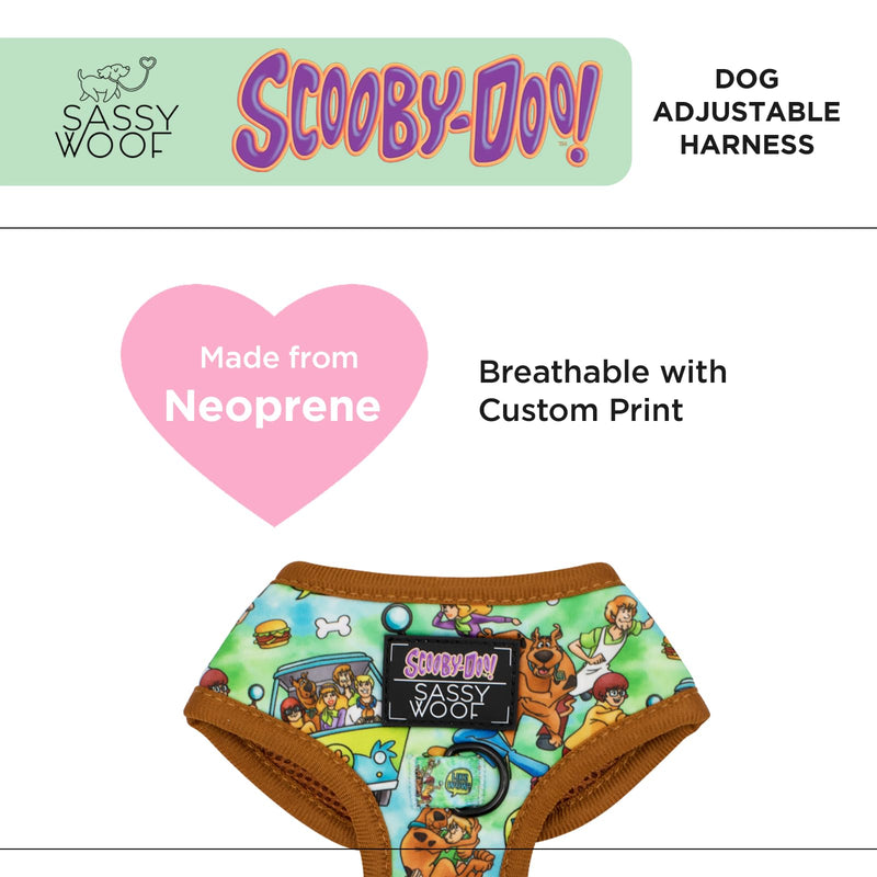 Sassy Woof Dog Adjustable Harness - Scooby-Doo™ - S, Breathable Mesh, No Pull Design with Two D-Rings, Patented Design, Perfect for Small Dogs and Puppies - Officially Licensed - PawsPlanet Australia