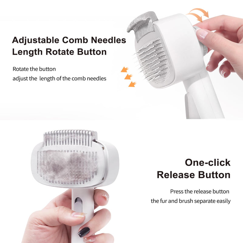 Cat Brush for Shedding, 2-in-1 Deshedding Brush & Dematting Comb for Long Haired Cats and Dogs, Slicker Brush for Dogs Effectively Removes Matted Fur & Tangles, White