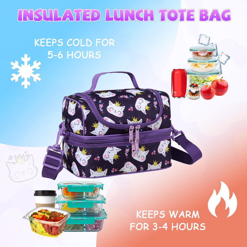 Lunch Bag for Kids,ChaseChic Insulated Lunch Boxes Bag Lightweight Water-Resistant Cooler Bag for Boys Girls in Dual Compartment Leak-Proof Lunch Organizer Purple Cats - PawsPlanet Australia