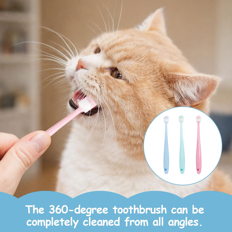 3 pcs Pet Toothbrush, soft bristles, suitable for cats and dogs, Pink, Blue, Green