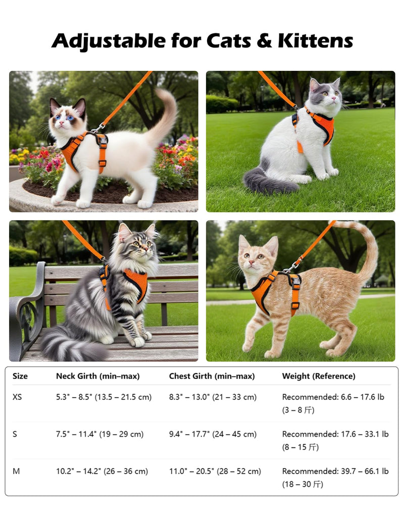 Luxelle 2 Pack Escape-Proof Cat Harness and Leash Set for Walking – Adjustable No Pull Soft Vest with Easy-Wear Buckle, Reflective Straps, Breathable Mesh – Outdoor Travel Harness for Cats & Kittens Orange Red XS - PawsPlanet Australia