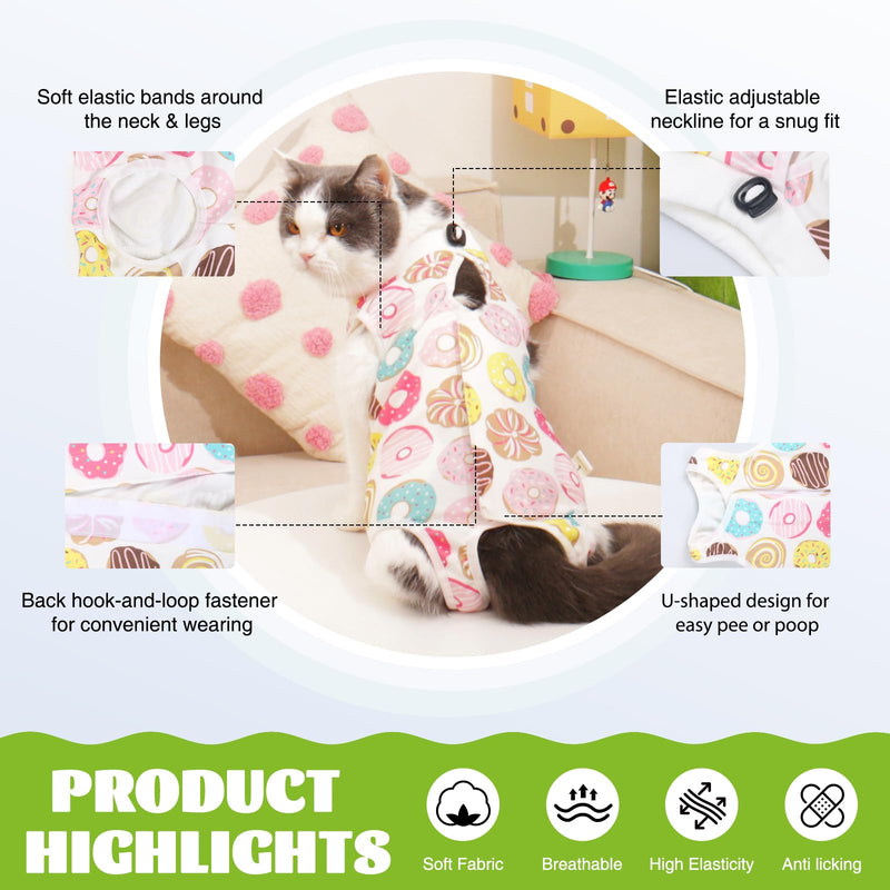 Cat Recovery Suit After Surgery, Anti Licking Onesie Postoperative Shirt for Female Spay Male Neuter, Soft Breathable Bodysuit Pajamas for Abdominal Wound Kitten E-Collar & Cone Alternative Donut M