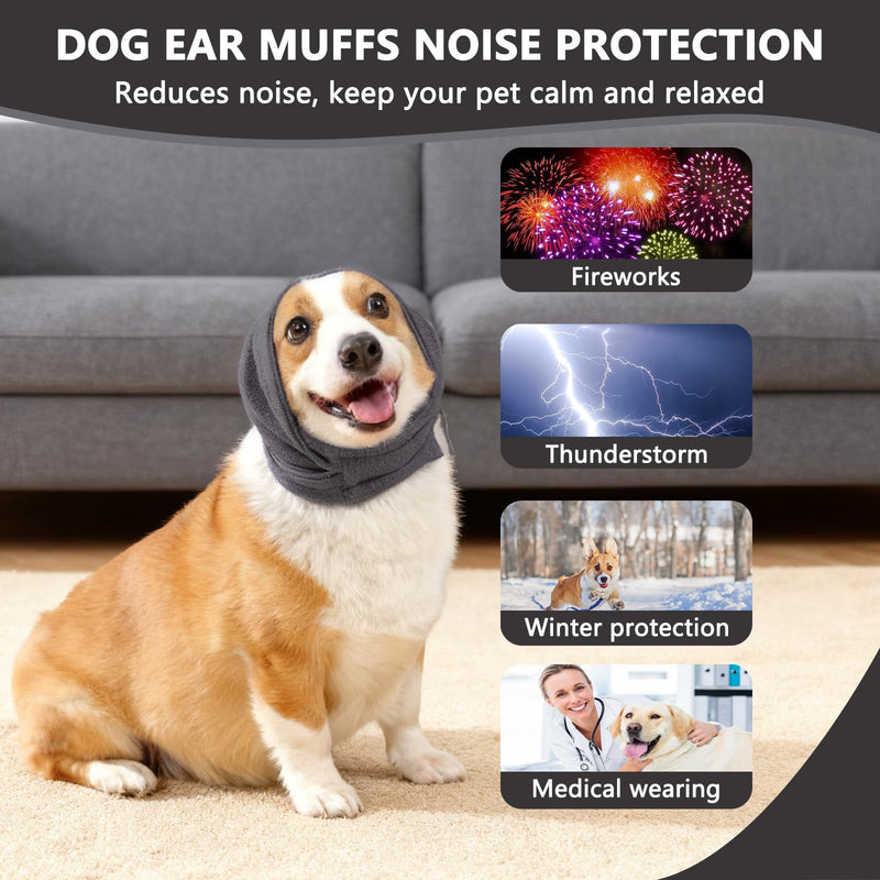 Dog Snood Earmuffs Calming Hood Neck and Ears Warmer Comfort Adjustable Noise Reducing Dog Warmer Ear Protectors Covers for Anxiety Relief (Gray, M) Gray