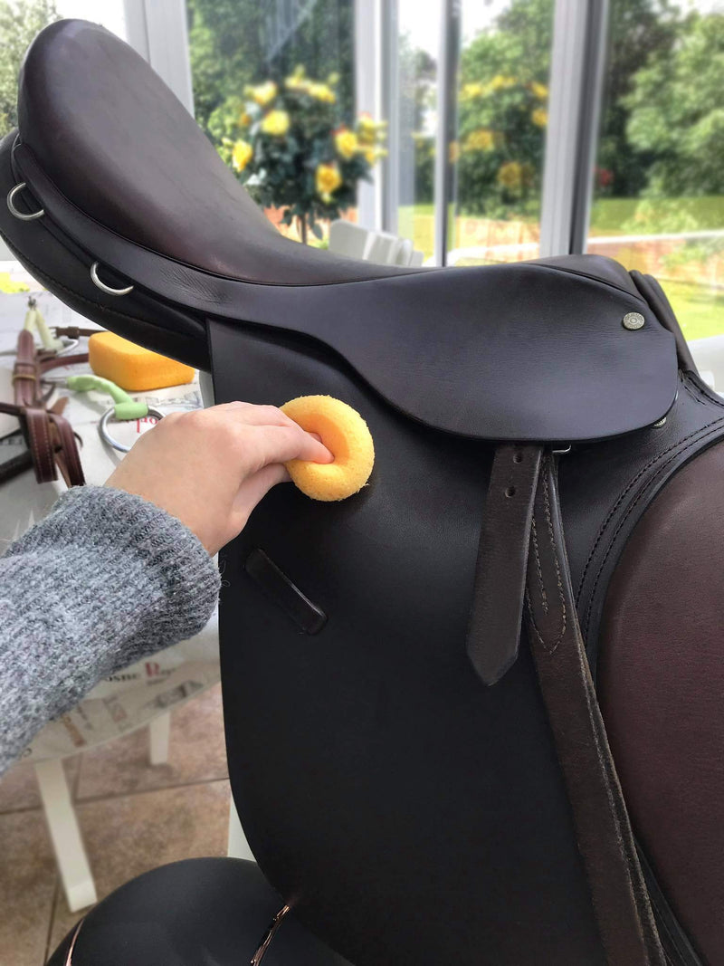 Premium Synthetic Horse Tack Sponges: 12pc Value Pack (10 Round 2.8" x1", 2 Large 6"x4"x2") with Cotton Bag, for Saddles, Bridles, Boots and Leather Care by Equus Constantia - PawsPlanet Australia