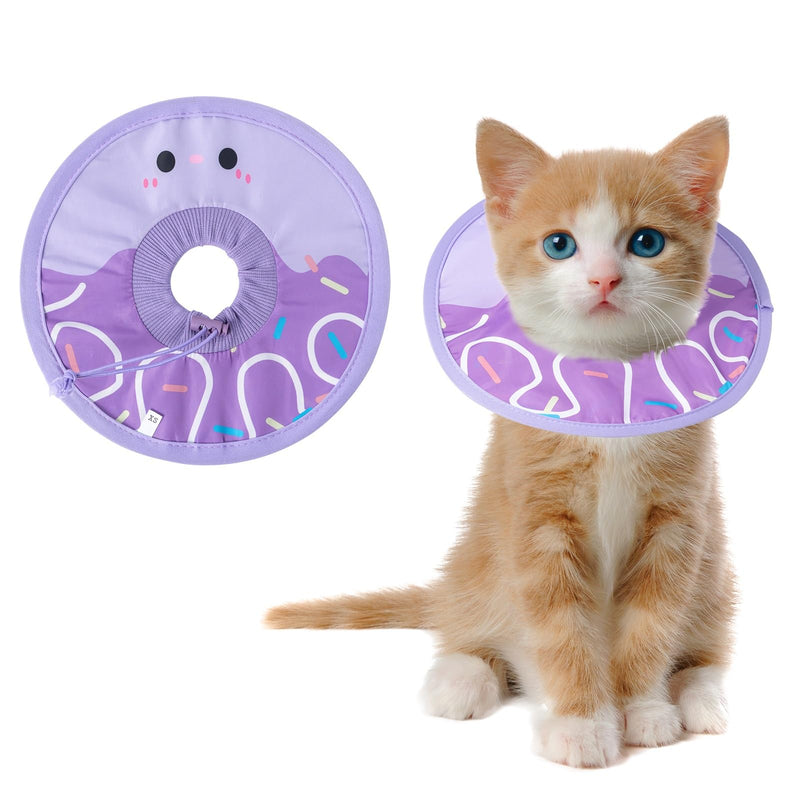 Cat Recovery Collar Lightweight Soft Cats Cone Cute Donut Shape Adjustable Fasteners Waterproof Pet Collar After Surgery to Prevent Licking for Kitten and Puppy (Purple, Extra Small) Purple