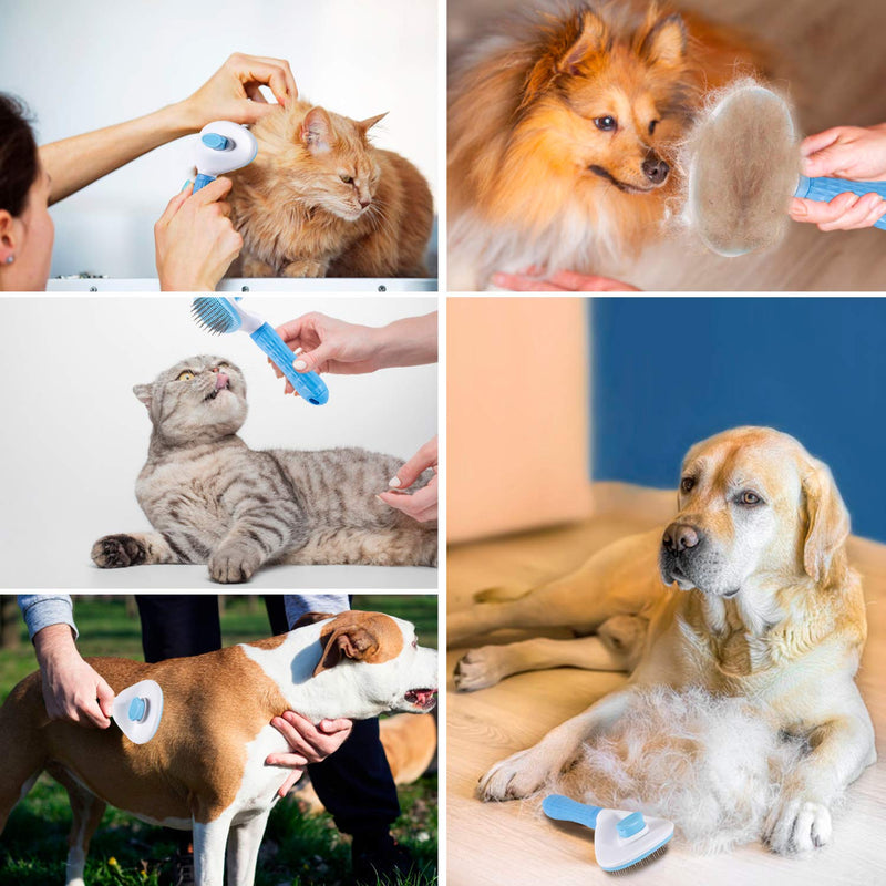 Alihoo Cat Brush Undercoat Dog Brush Soft Brush for Long Hair Universal Care Brush Automatic Cleaning Pet Brush Comb (Blue) - PawsPlanet Australia