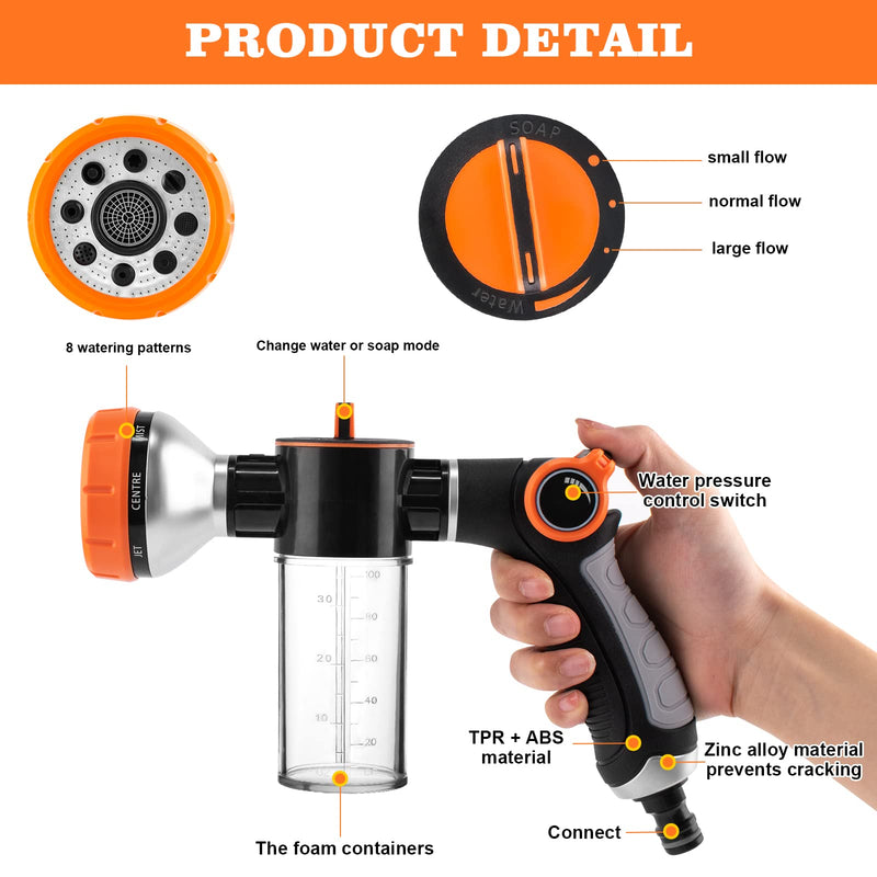 Upgrade Dog Washing Hose Attachment Soap Dispenser, Dog Wash Hose Attachment with Pet Bath Brush Car Wash Mitt and Dog Comb for Showering Pet (Hose Not Include) orange - PawsPlanet Australia