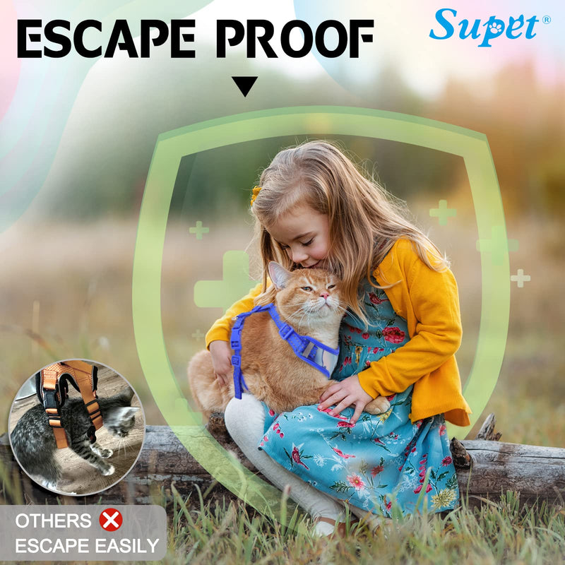 Supet Cat Harness and Leash Set Stylish Escape Proof Cat Vest Harness Adjustable Breathable Pet Harness with Reflective Trim Step-in Cat Leash and Harness for Cats Puppies M（Chest:11.0-18.3'' Blue M（Chest:11.0-18.3'') - PawsPlanet Australia