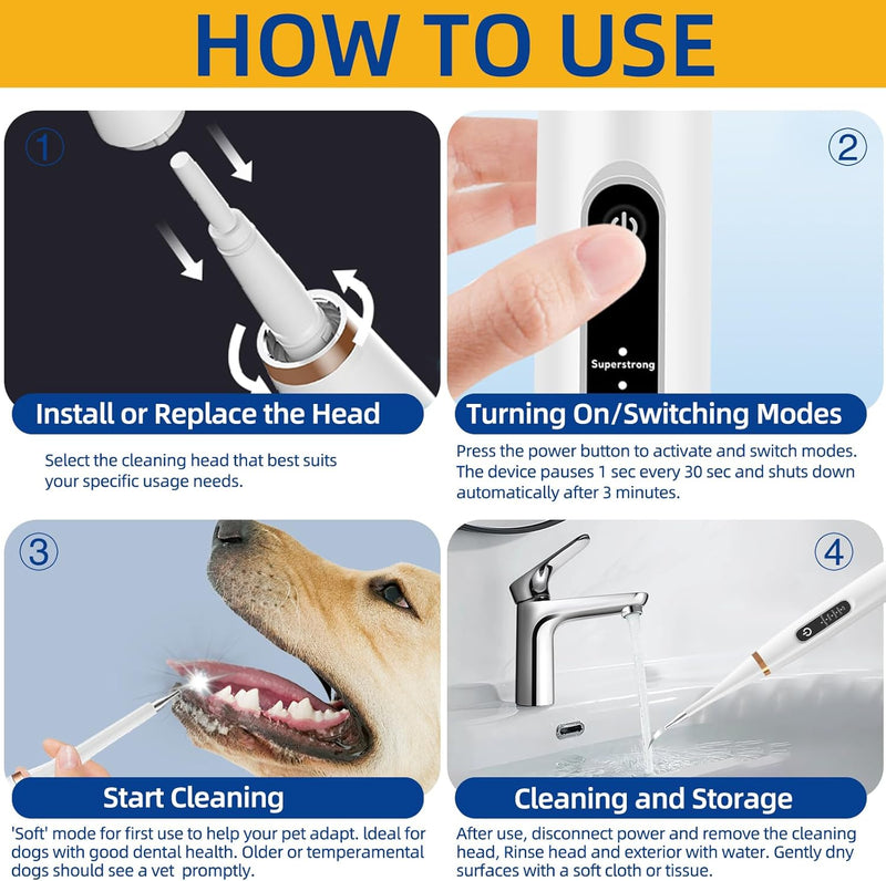 Hansaplast Plaque Remover for Teeth, Dog Teeth Cleaning, Dental Tools to Remove Tartar and Stains, Safe for Dogs & Cats, with Led Light & 5 Adjustable Modes (A-White) - PawsPlanet Australia