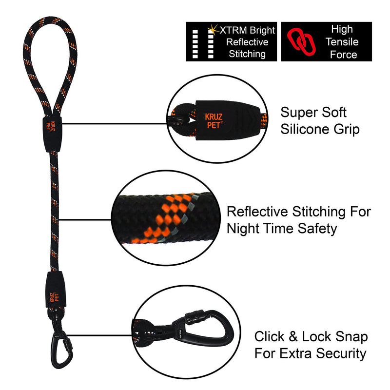 KRUZ Dog Leash (Width - 1/2”, Length - 20 INCH) Reflective Rope Lead with Soft Silicone Grip, Click & Lock Snap Lightweight Leash for Dogs, Durable & Tangle-Free For Walking, Running & Training - Blue - PawsPlanet Australia