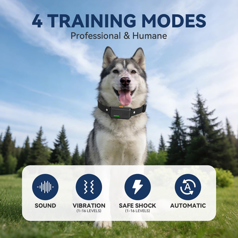 CanineJoy Dog Shock Collar and Automatic Bark Collar - 2-in-1 4200FT Dog Training Collar with Remote Control, Waterproof Electric Collar with 4 Training Modes, Security Lock, Rechargeable E-Collar - PawsPlanet Australia