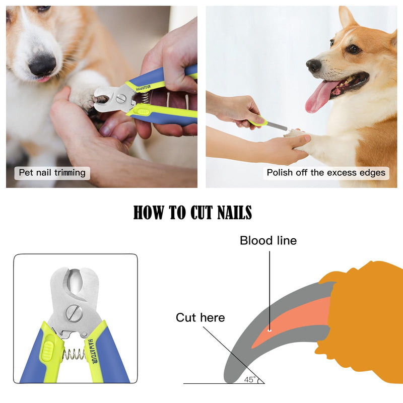 Dog Nail Clippers with Nail File, Professional Pet Nail Trimmers with Safety Guard, Avoid Over Cutting, Grooming Razor for Medium and Large Dog and Cat, Blue Yellow - PawsPlanet Australia