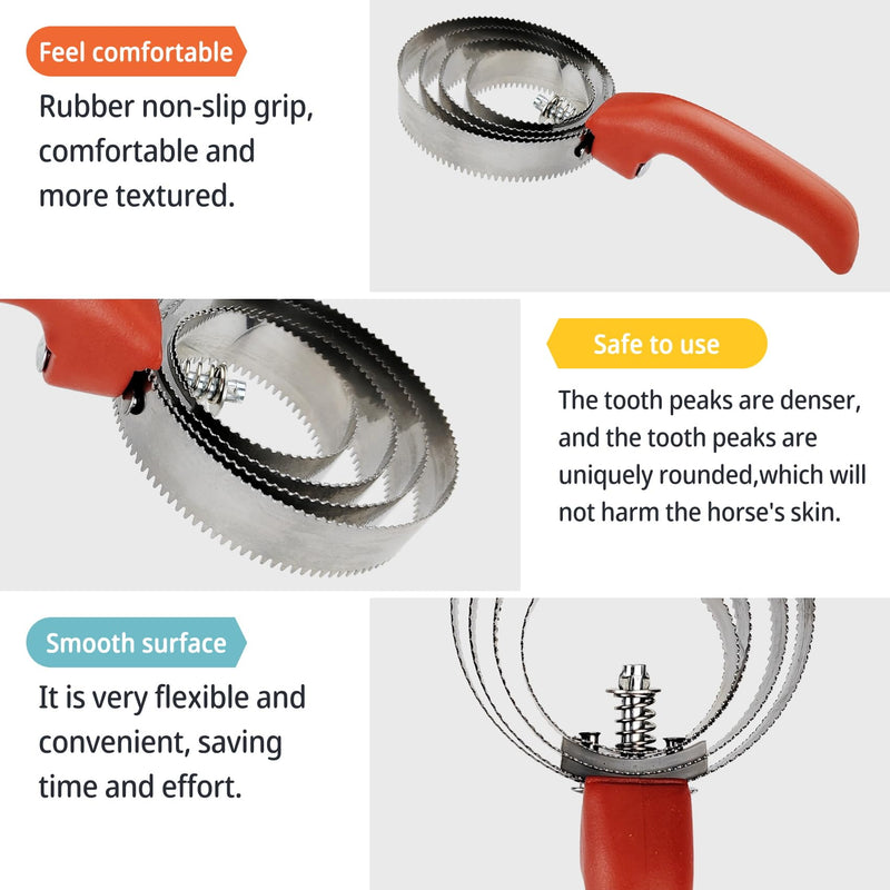 Reversible stainless steel curry comb. With Soft Touch Handle with Large Rubber Curry Comb, Multifunctional Stainless Steel Fine Tooth Comb, Pet Horse Grooming Comb for Dogs and Cats (Red) Red - PawsPlanet Australia