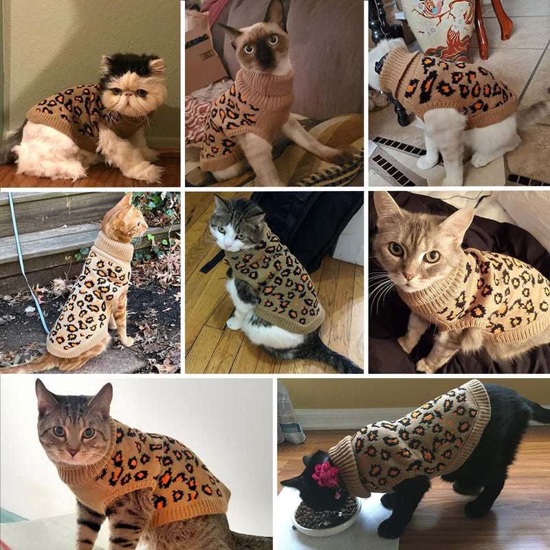 Winter Warm Cat Sweater Turtleneck Puppy Pets Sweater Knit Vest Fashion Leopard for Cats Puppy Small Animals Brown Medium Yellow - PawsPlanet Australia