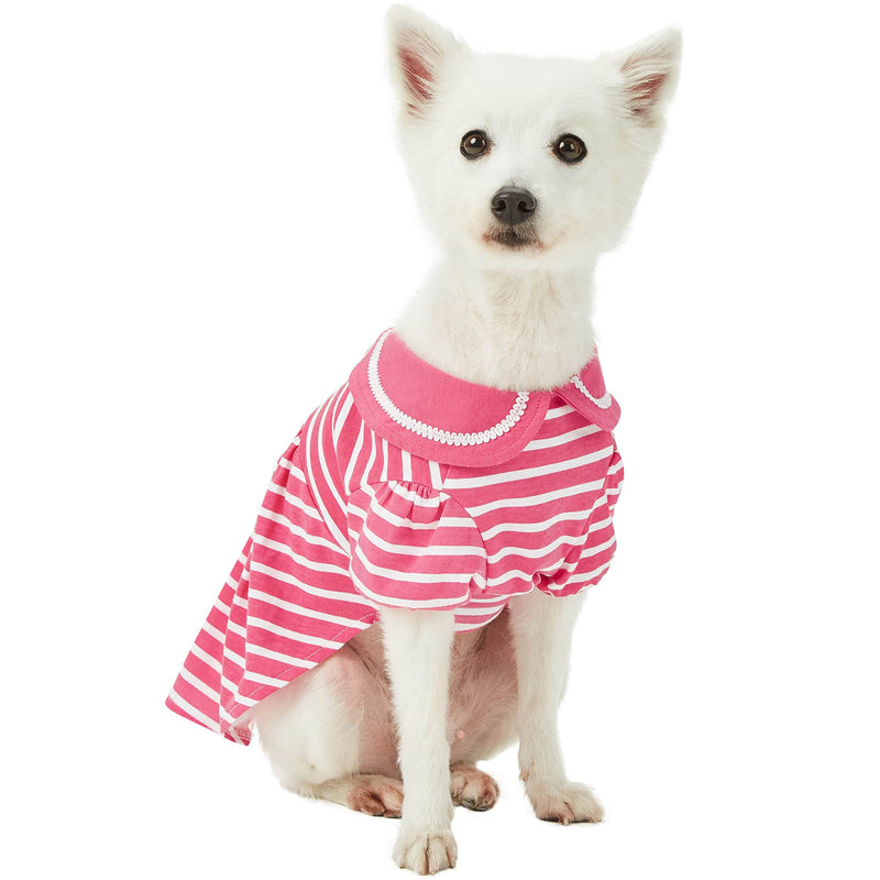 Blueberry Pet Sea Lover Rose Pink Striped Cotton Blend Dog Dress with Bowtie, Back Length 10", Pack of 1 Clothes for Dogs 10 inch (Pack of 1) - PawsPlanet Australia