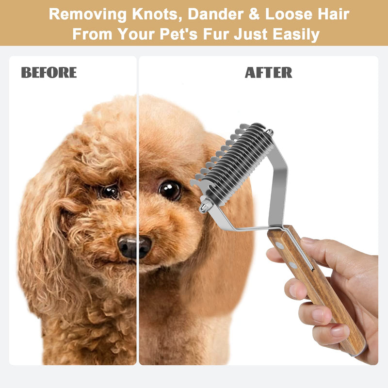 Undercoat Rake for Dogs - Dual-Sided Deshedding Blade, Wooden Handle, Professional Pet Grooming Tool with Matting Remover & Shedding Control for Double Coat Dogs & Long-Haired Cats, Large - PawsPlanet Australia