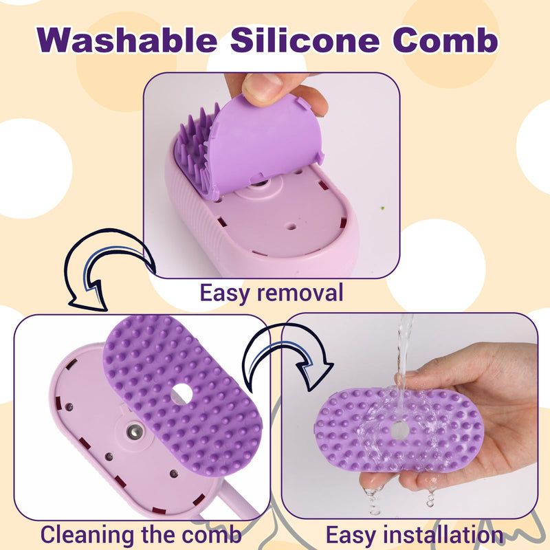 4-in-1 Pet Steam Brush for Dogs & Cats - Anti-Static Deshedding Grooming Tool with Massage & Cleaning for Long/Short Hair | Micro-B Rechargeable (Purple) - PawsPlanet Australia