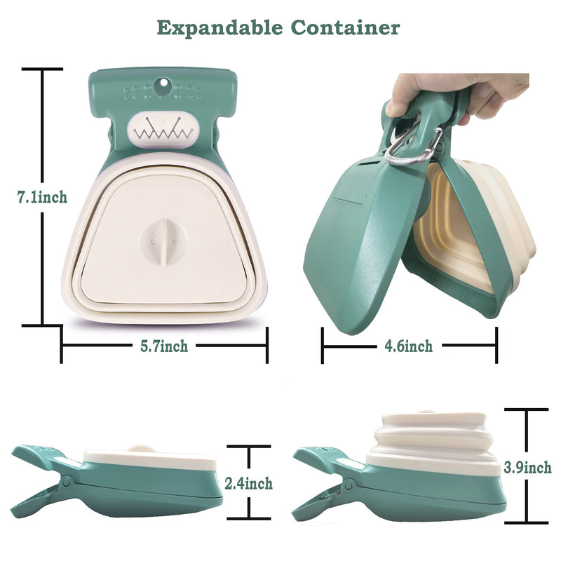 Pooper Scooper, Portable and Handheld Size for Walking Large and Small Dogs Outside Yard or Travel Outdoors, Pup Poop Scoop with Container and 30pcs Pet Waste Bag Attachment Clover Green - PawsPlanet Australia