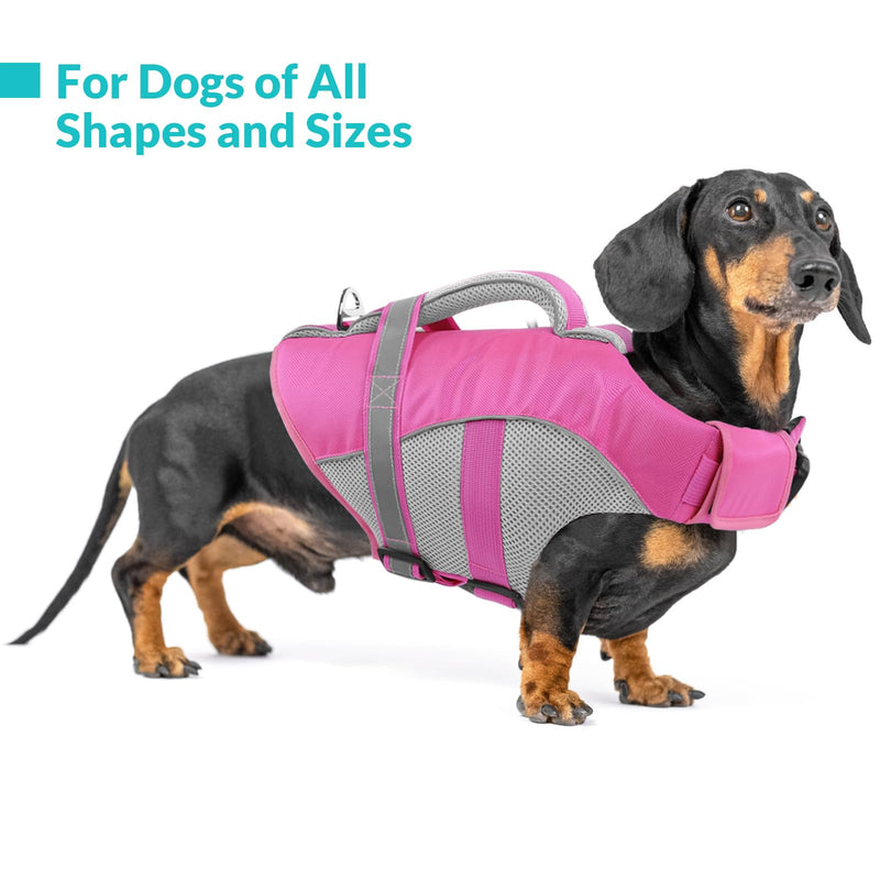 Queenmore Dog Life Vest for Swimming, Adjustable High Visibility Dog Life Jacket with Superior Buoyancy and Rescue Handle, Pink, M Medium - PawsPlanet Australia