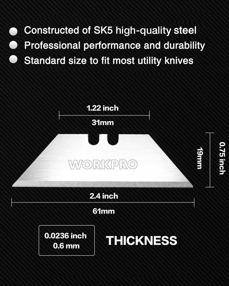 WORKPRO 50-Pack Utility Knife Blades with Dispenser, SK5 Steel Box Cutter, Standard Blades for Utility Knife Replacement 50 Pack - PawsPlanet Australia