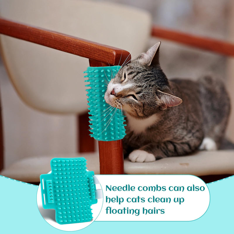4 Pieces Adjustable Cat Self Groomer, TPR Cat Face Scratcher, Pet Self Grooming Corner Scratching Brush Tickling Comb for Long Short Hair Kitten Climbing Frames Table Legs (Mint Green) - PawsPlanet Australia