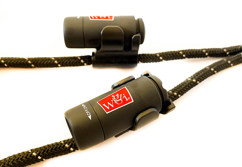 WIGZI 2 Dog Leash Automatically Untangles with 360° Spin, Gel Handle - Reflective Rope. Optional LEDs Light UP to 25 FEET. Universal Size All Dogs, Black, Med/Lrg Size with 2 Rechargeable Lights Medium/Large Size 2 LEDs - PawsPlanet Australia