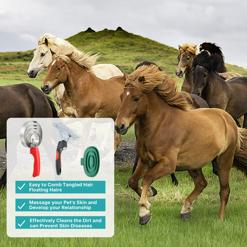 3 Pcs Reversible Stainless Steel Curry Comb 5 Rings, Aemygo Double Sided Horse Grooming Brush, Scotch Type Metal Dog Brush Large Rubber Hair Remover Comb, Soft Touch Grip Scraper for Cow Sheep Dog - PawsPlanet Australia