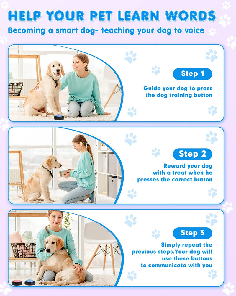 Dog Buttons for Communication, 4 Dog Talking Button Set, Speaking Buttons for Cats and Dogs, 30s Voice Recordable Pet Training Buzzer with Waterproof Dog Activity Mat and 24 Scene Stickers 4Pack - PawsPlanet Australia