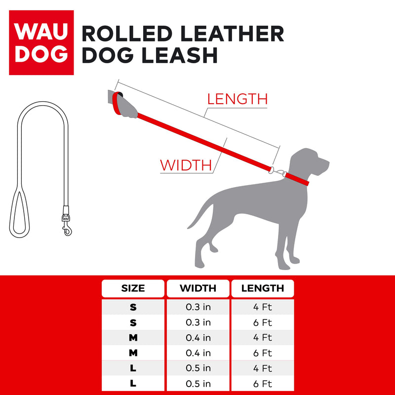 Rolled Leather Dog Leash for Small Medium and Large Dogs - Heavy Duty Leather Puppy Leash for Outdoor Walking Running Training - Strong Dog Leashes for Large Breed Dogs 4Ft * 0.4 in Red