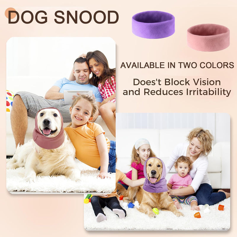 2 Pcs Dog Snood for Neck and Ears Warmer, Pet Cat Dog Hoodie with Noise Protection and Anxiety Relief (Purple+Pink, L)