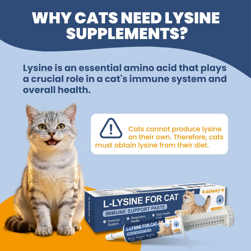 L-Lysine for Cats - Lysine for Cats - Immune System, Normal Eye Function and Respiratory Health - Cat Lysine Paste with Taurine, Omega-3, Vitamins - 60ML, Chicken Flavor