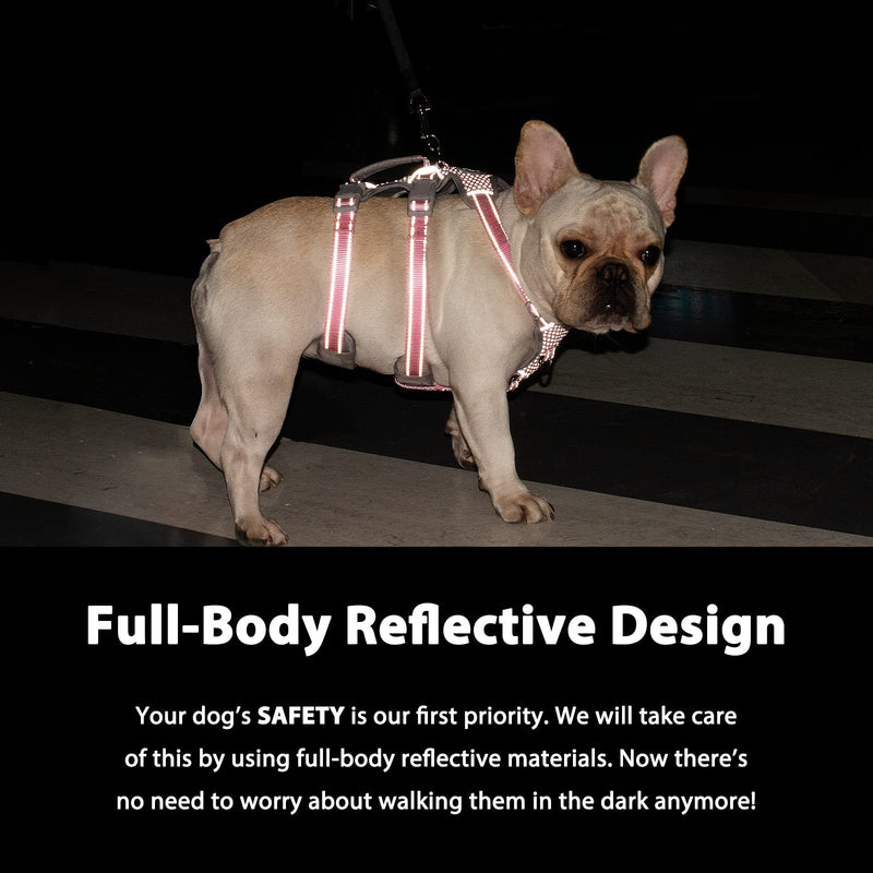 Huntboo Escape Proof Dog Harness, No Pull Reflective Harness with Lift Handle, Adjustable Pet Vest with Front and Back Leash Clips for Small Medium Large Dogs Walking Hiking Training (Pink,L) Pink Large(Pack of 1) - PawsPlanet Australia