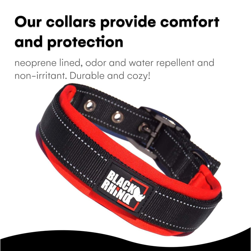 Black Rhino Dog Collars for Medium Dogs - Adjustable Reflective Heavy Duty Dog Collar with Ultra-Soft Neoprene Padding - Weatherproof, Durable, and Comfortable - Ideal for Active Dogs - Red and Black Red/Black - PawsPlanet Australia