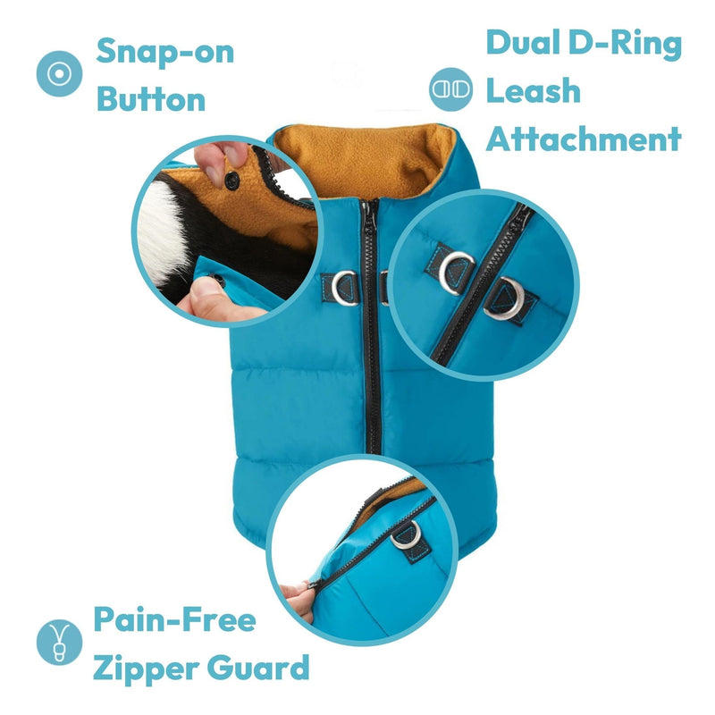 Gooby Padded Vest Dog Jacket - Solid Green, Small - Warm Zip Up Dog Vest Fleece Jacket with Dual D Ring Leash - Water Resistant Small Dog Sweater - Dog Clothes for Small Dogs and Medium Dogs Small Chest (16") Green Solid 1 - PawsPlanet Australia