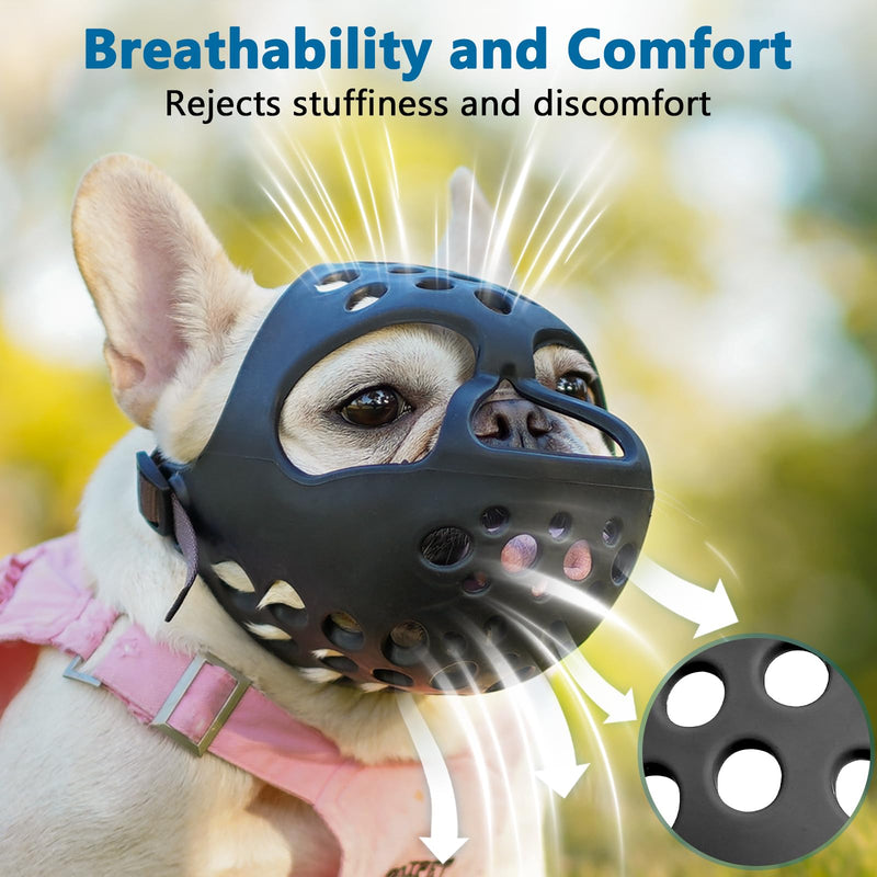 BARKLESS Short Snout Dog Muzzle, Soft Silicone Flat Faced Muzzle for French Bulldog Shih Tzu and Pug for Biting Chewing Licking and Grooming, Allows Panting Black XL（Head 20-22½"） - PawsPlanet Australia