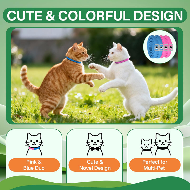 Puyrzoe Flea Collar for Cats 4 Pack, Natural Cat Flea and Tick Prevention Collar, 32-Month Full Protection, Adjustable Cat Flea and Tick for Kittens and Cats, Waterproof, 2 Pink & 2 Blue