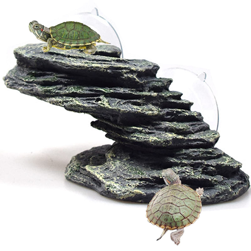 kathson Turtle Basking Platform Tortoise Dock Aquarium Landscape Decorative Climbing Ramp Shale Small Stone Ornament Rock for Frogs, Newts Suction cup type