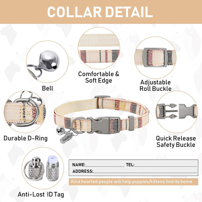GAMUDA Dog Harness Collar and Leash Set, Dog Harness, No Chock No Pull Adjustable Vest Harnesses Plaid Reflective for Medium Dog, Cat, Small Horse, Small Bull and Pig (Beige, S) Beige