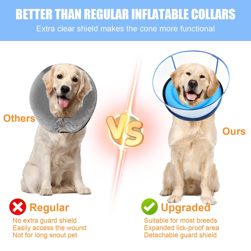 2-in-1 Soft Inflatable Dog Cone Collar Alternative with Enhanced Anti-Licking Guard Shield, Dog Collar After Surgery, Adjustable Recovery Cones for Large Medium Small Dogs and Cats(Blue, M+) Blue M+(Neck Girth:12"-15")