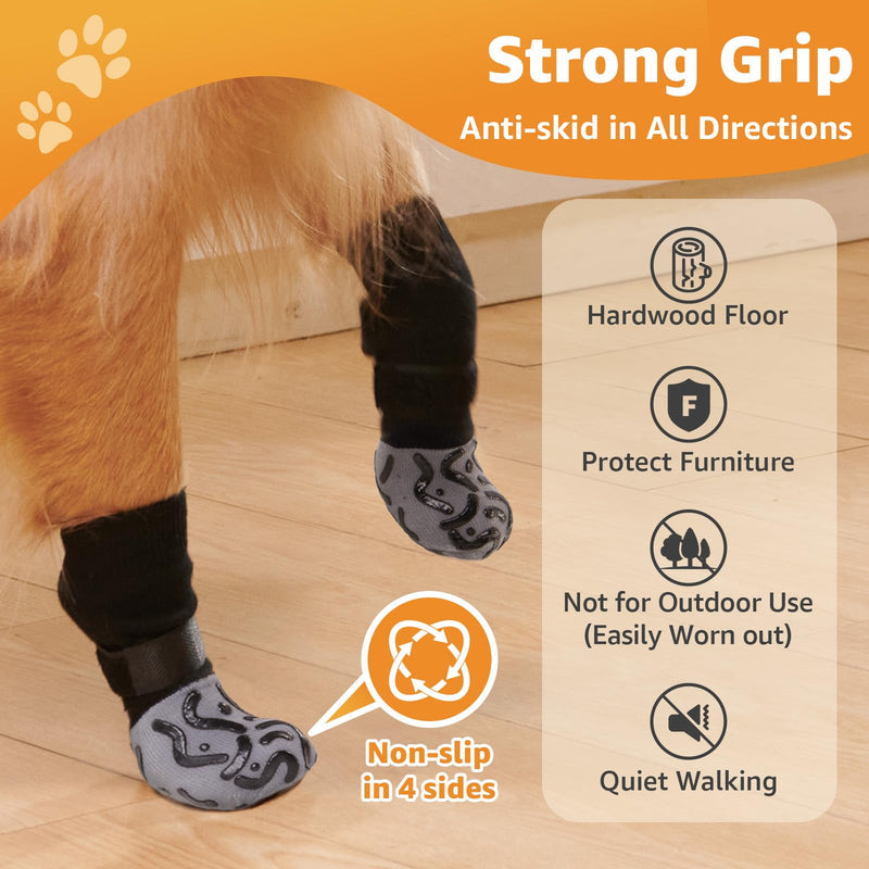 Non Slip Dog Socks to Prevent Licking Paws - Strong Traction for Hardwood Floors, Senior Dogs, Paw Protector, Prevent Scratching, Double Sides Anti Slip Dog Socks - Size Large Black Size Large(Pack of 4) - PawsPlanet Australia