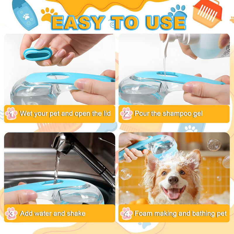 3Pcs Dog Bath Brush, Dog Scrubber for Bath, Dog Shampoo Brush Bubble Maker, Dog Paw Washer, dog grooming Massage Brush with Adjustable Ring Handle, dog accessories for Short & Long Hair -Blue Blue - PawsPlanet Australia