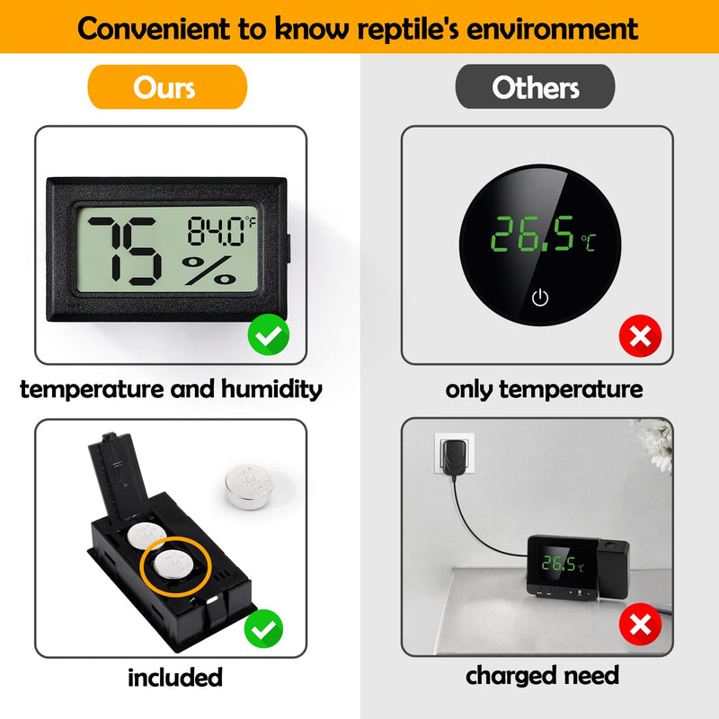 2 PCS Rectangle Reptile Thermometer and Humidity Gauge for Bearded Dragon Accessories, Reptile Tank Accessories for Jumping Spider, Leopard Gecko, Hermit Crab, Gecko, Ball Python, Lizard black,rectangle - PawsPlanet Australia