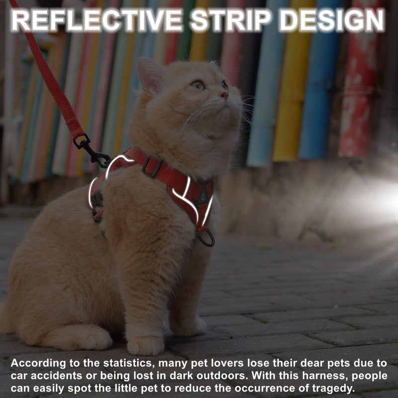 Cat Harness and Leash Set, Upgraded Escape Proof Adjustable Kitten Vest with Lead for Small Cat Outdoor Walking, Soft Breathable Mesh Jacket with Reflective Strips for Dark Night (S, Fresh Red) S