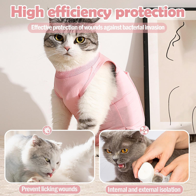 KAIYAYA Cat Bodysuit After Op, Pink, 2-4 kg | recovery suit, modal, castration recovery, abdominal wounds, female