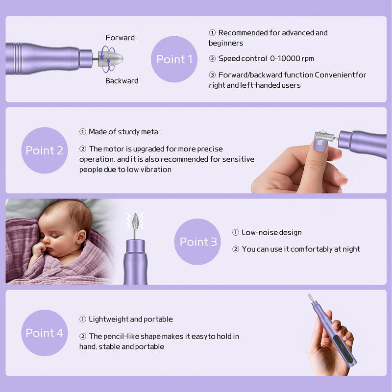 Electric Nail Drill Set, Cordless Electric Nail File Set Rechargeable, 5 Speed Portable Nail Drill Machine for Thick Nail Toenail Cuticle, Hand Feet Trimmer Buffer for Women Men Baby Pets - PawsPlanet Australia