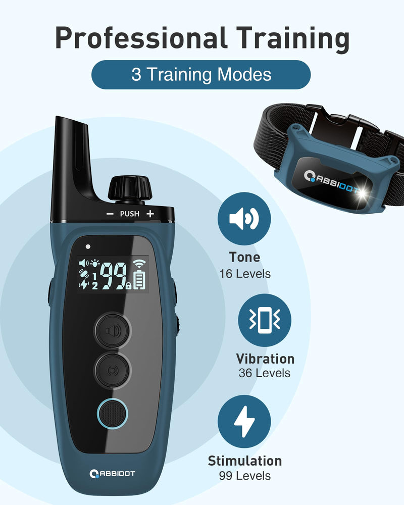 ABBIDOT Shock Collar for Dogs - 3500FT Dog Training Collar with Remote，IPX7 Waterproof & 4 Training Modes, Safety Lock & Night Vision Light，Rechargeable E-Collar for All Breeds 1 Collar Dark Blue