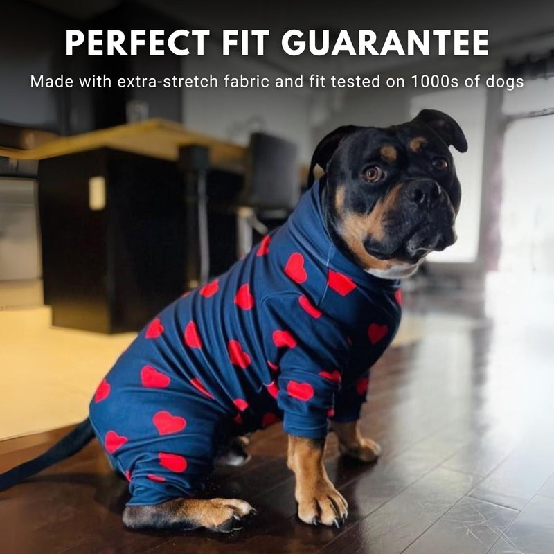 Spark Paws Dog Pajama, Dog Recovery Suit Male, Onesie, Ultra-Soft and 4-Way Stretch, for Small Medium and Large Breeds - Hearts - 2XL 2XL: 35-55lbs - PawsPlanet Australia