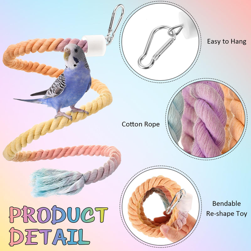 2 Pcs Gradient Bird Rope Perches Birdcage Swing Toy for Parrots Birdcage Cotton Swing Climbing Rope Standing Bungee Toy Accessory for Parrots, Cockatiel, Parakeet, Lovebird, Budgie(39.4'') 39.4'' - PawsPlanet Australia