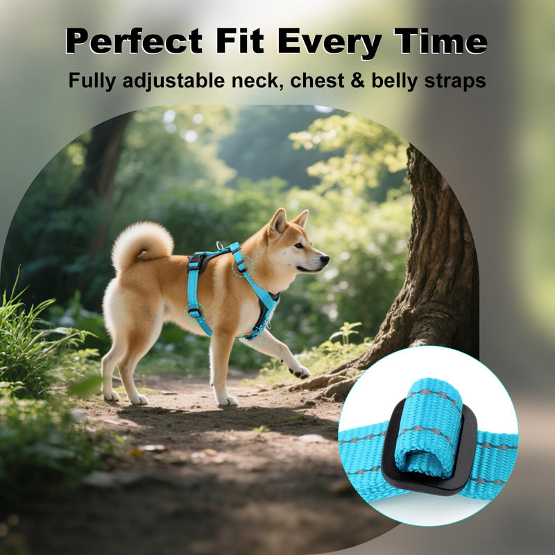 Plutus Pet Adjustable No Pull Dog Harness with Leather Accents, Heavy Duty Reflective Nylon Vest for Training, Hiking, Easy Walk Harness for Small, Medium, Large Dogs (Light Blue, XL) Light Blue - PawsPlanet Australia